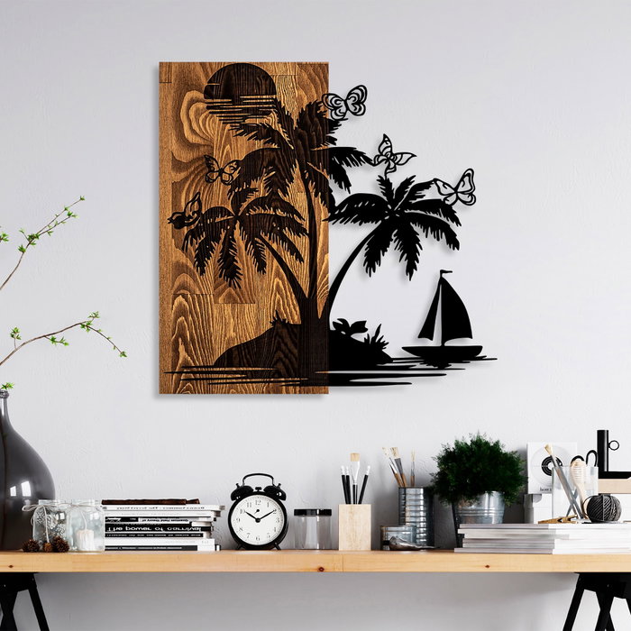Wallity Holiday Island Accesorio Decorativo de Pared de Madera y Metal Nogal y Negro Wallity Holiday Island Accesorio Decorativo de Pared de Madera y Metal Nogal y Negro